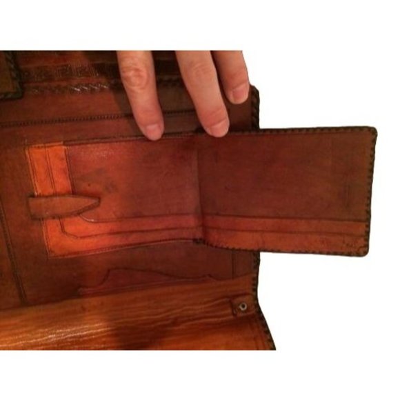 Vintage Bohemian Floral Etched Large Leather Clutch Bag - Picture 7 of 11